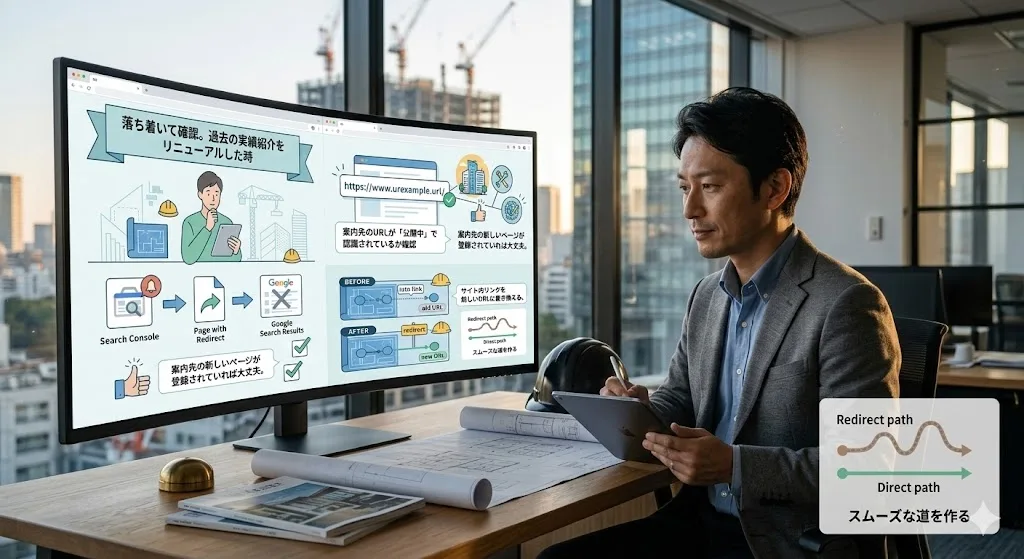 過去の施工事例を触ったり、カテゴリーを整理するとリダイレクトになりやすい
