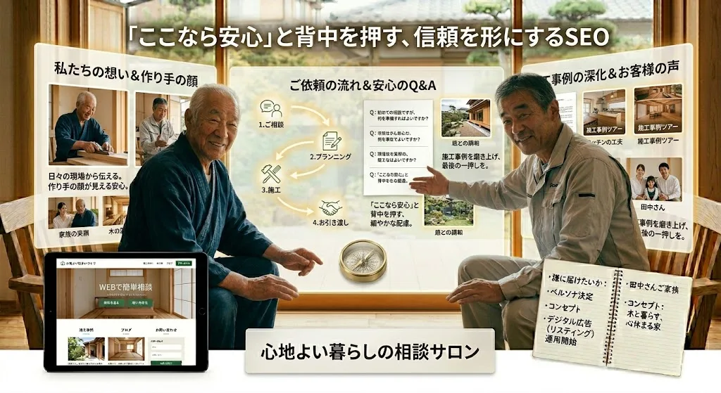工務店さまの魅力を真っ直ぐ届けるSEO-「ここなら安心」と背中を押す、信頼を形にするSEO