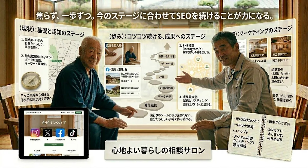 工務店さまの魅力を真っ直ぐ届けるSEO-焦らず、一歩ずつ。今のステージに合わせてSEOを続けることが力になる